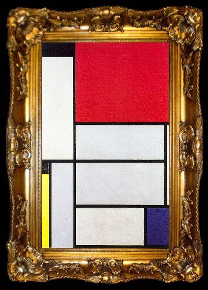framed  Piet Mondrian Composition with Black, Red, Gray, Yellow, and Blue, ta009-2